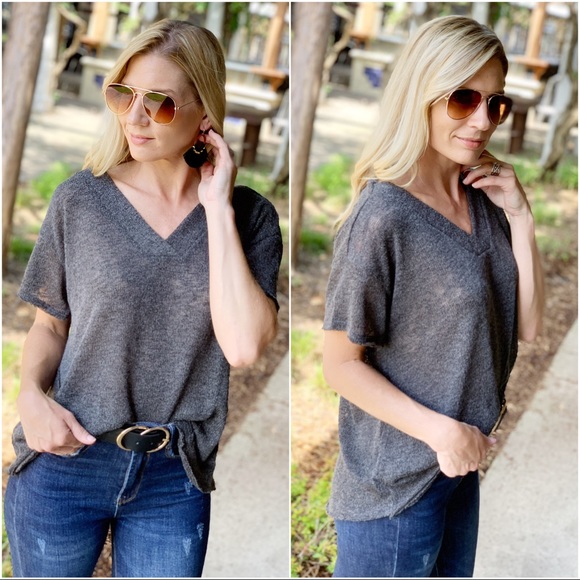 Infinity Raine Tops - ✨LAST ONE✨Get Closer Knit V-Neck  Tunic-Charcoal